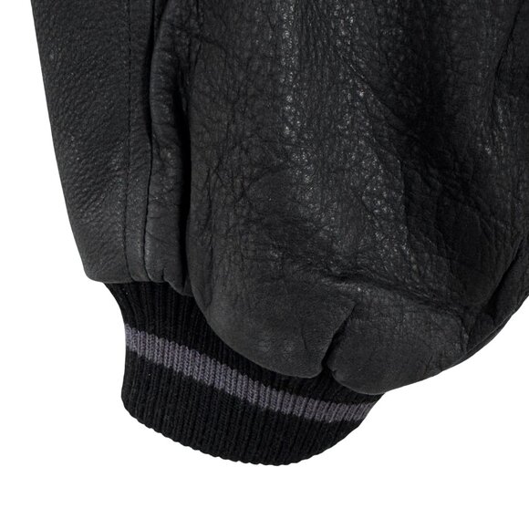 Kirkland Signature Varsity Jacket Mens 2XL Black Wool Leather Preppy CJ-1985 - Picture 6 of 12